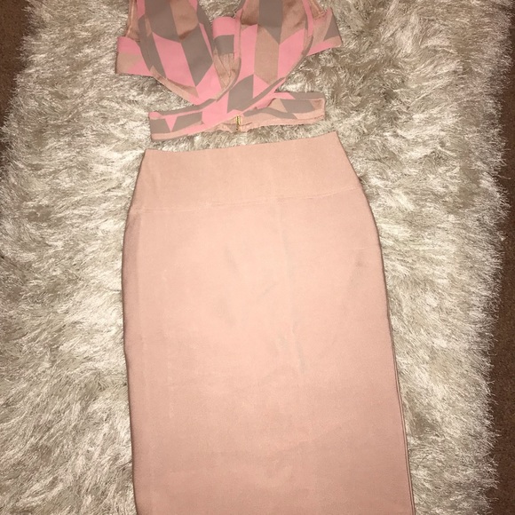 2-piece nude & pink Bandage Dress Set - Picture 4 of 6